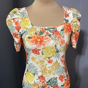Shein Floral Summery Dress Orange Yellow Green Med 6